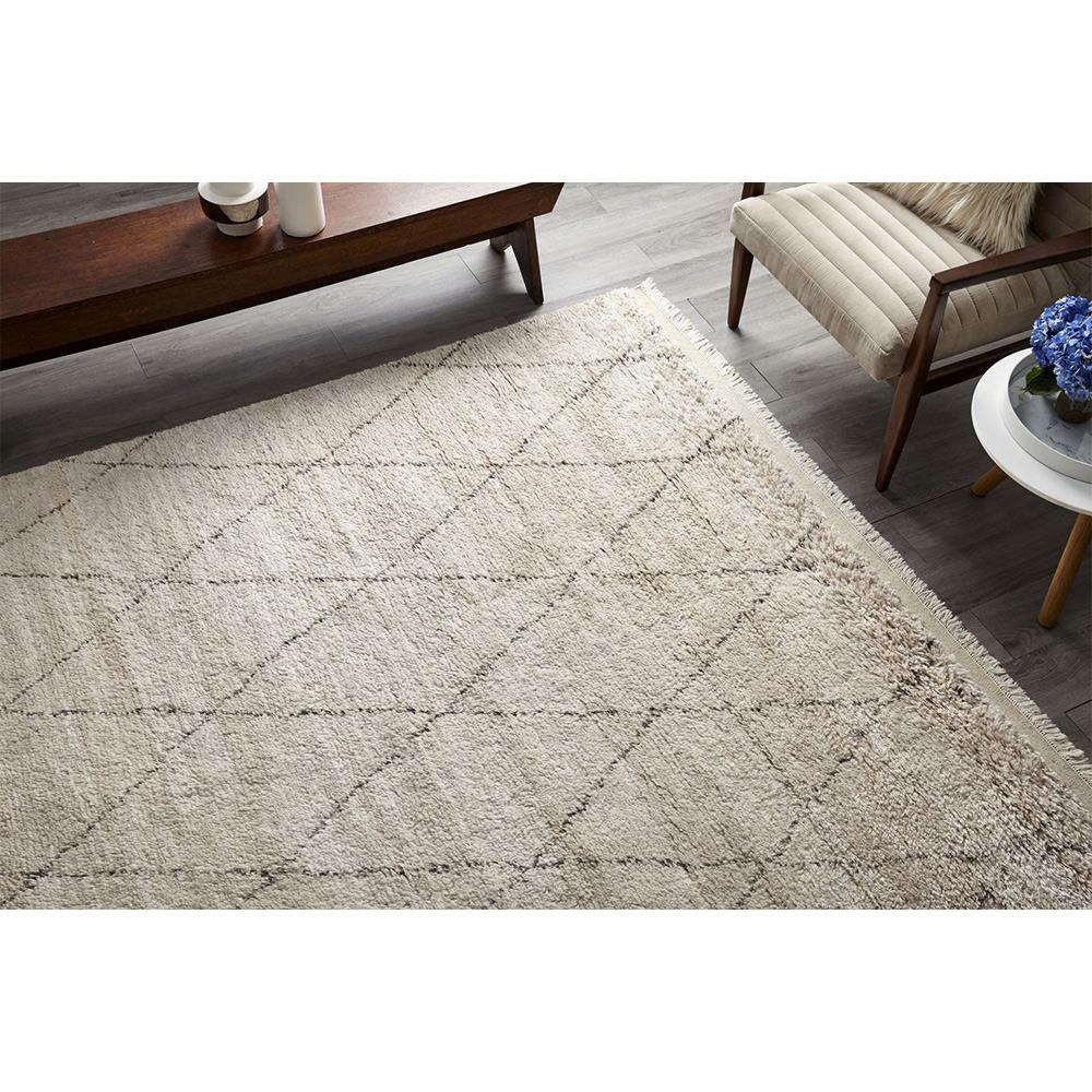 Shaggy Moroccan Linen Beige Wool Diamond Patterned Rug - 5'x8'|