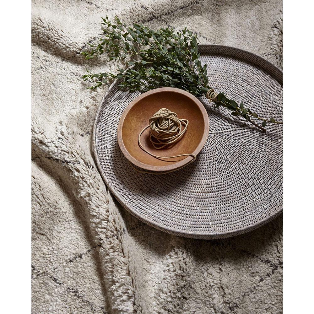 Shaggy Moroccan Linen Beige Wool Diamond Patterned Rug - 5'x8'|