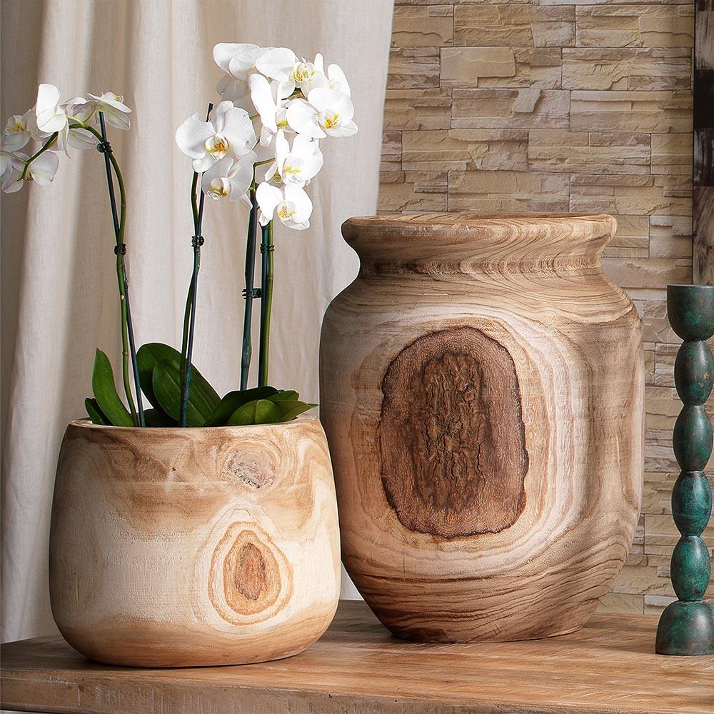 Blake Coastal Brown Wood Textured Basin Vase|
