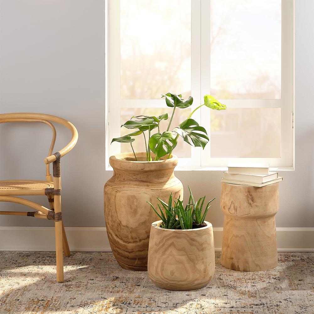 Blake Coastal Brown Wood Textured Basin Vase|