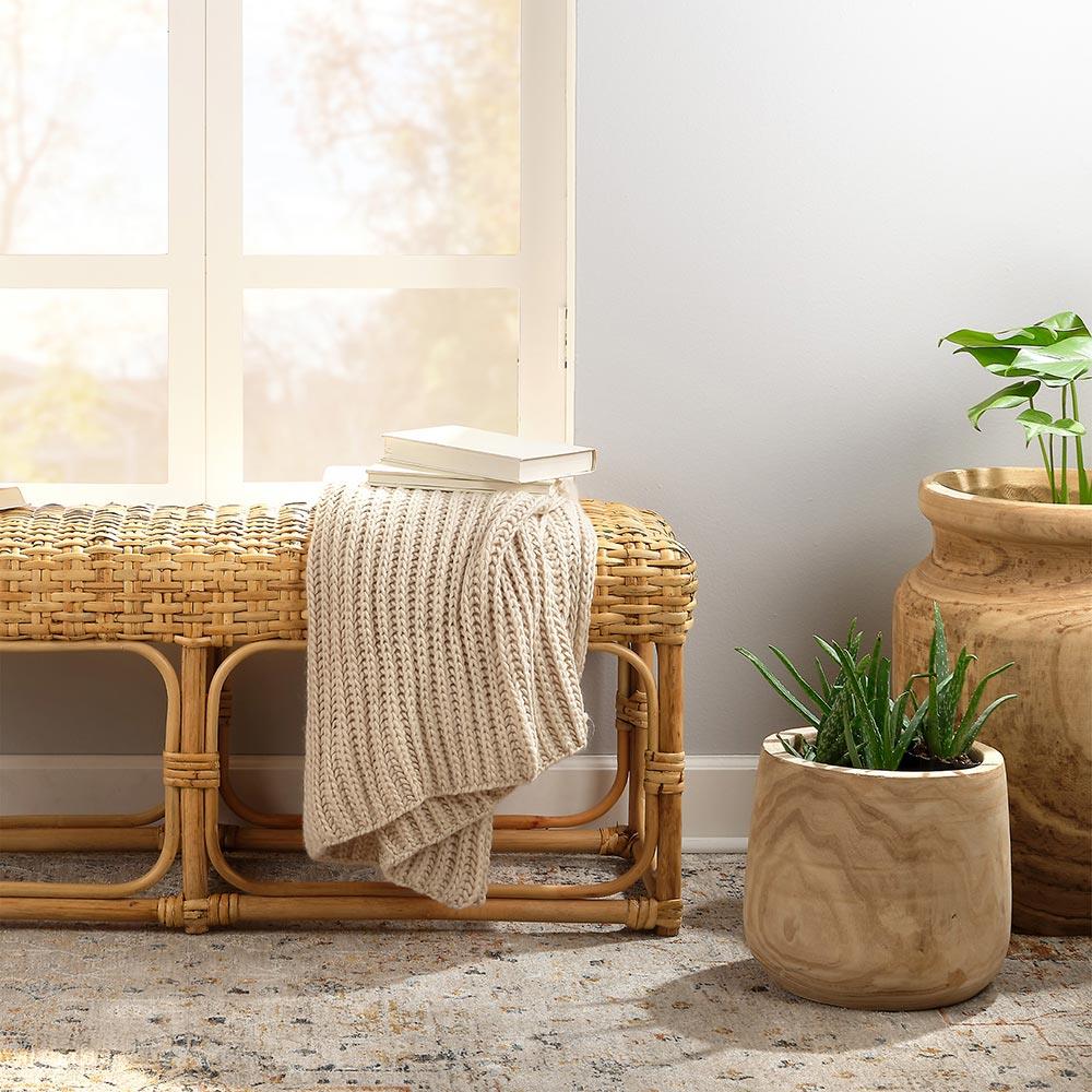 Blake Coastal Brown Wood Textured Basin Vase|