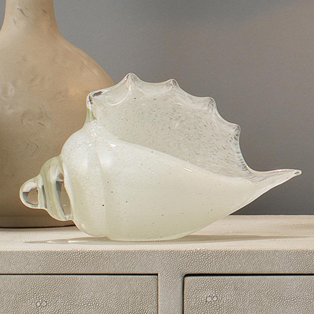 Tristan Coastal Beach White Hand Blown Glass Shell Sculpture|