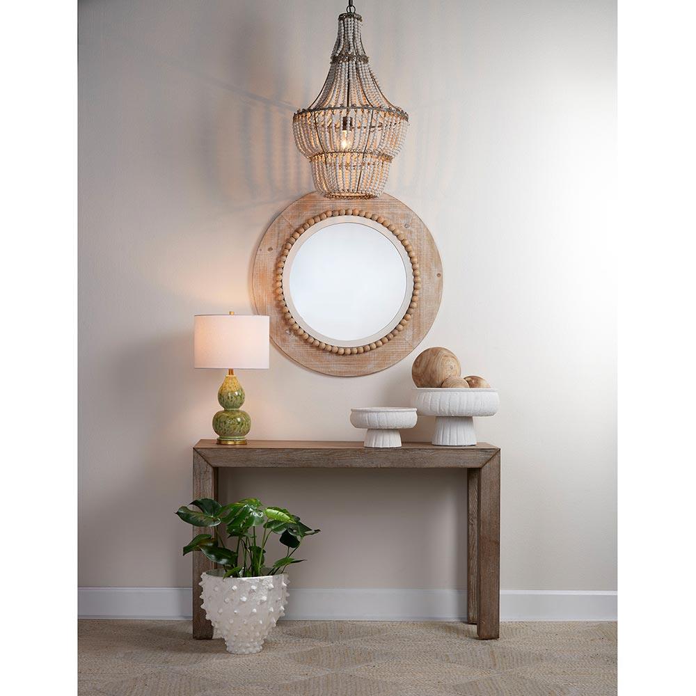 Beatrix Coastal Beach White Wood Bead Empire Chandelier Small (15