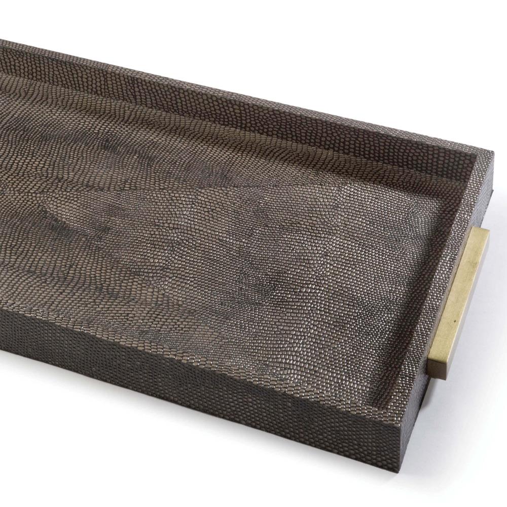 Modern Classic Brown Wood Shagreen Wrapped Rectangular Tray|