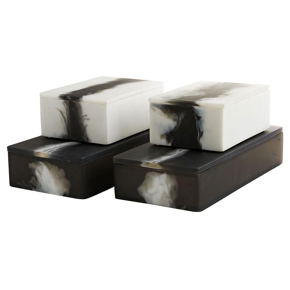 Hollie Modern Black And White Resin Decorative Boxes - Set of 2|