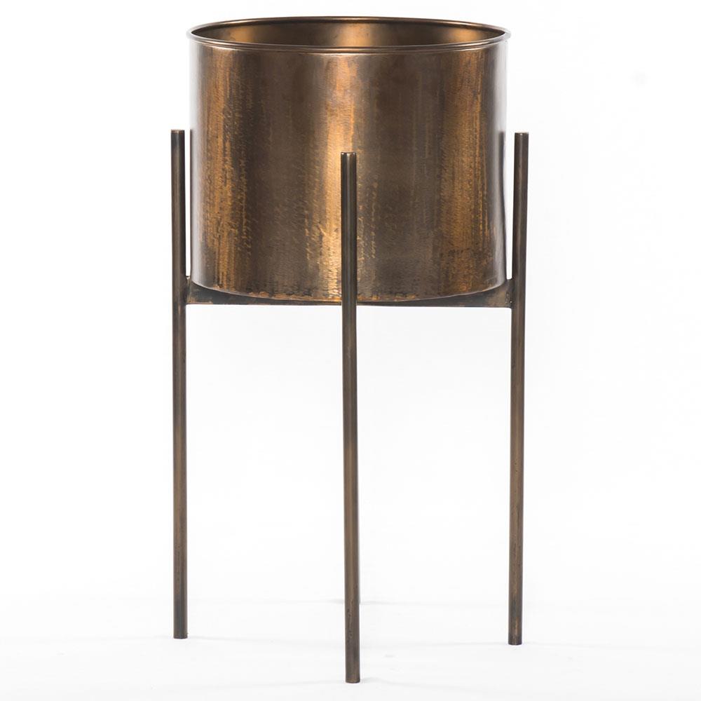 Jared Industrial Loft Brass Iron Brown Base Round Outdoor Planter - Small|