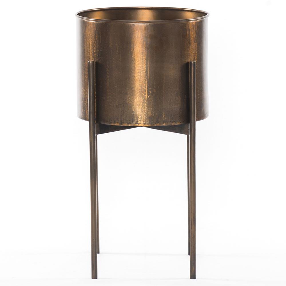 Jared Industrial Loft Brass Iron Brown Base Round Outdoor Planter - Small|