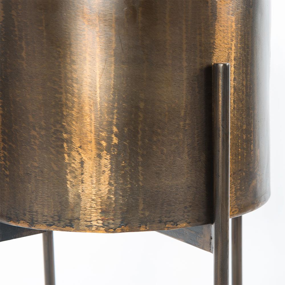 Jared Industrial Loft Brass Iron Brown Base Round Outdoor Planter - Small|
