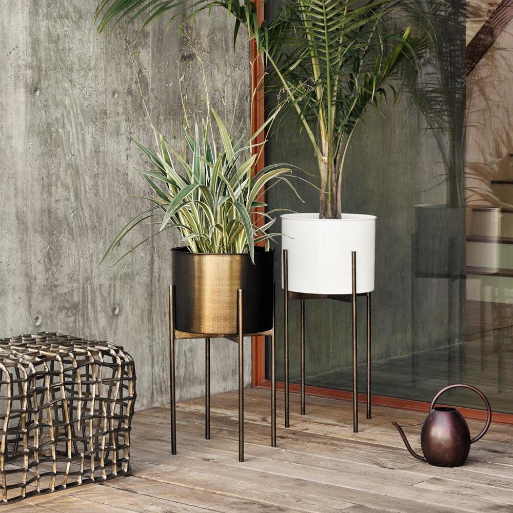 Jared Industrial Loft Brass Iron Brown Base Round Outdoor Planter - Small|