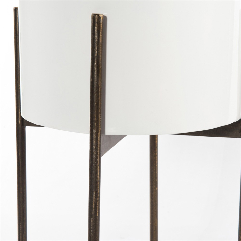 Jared Industrial Loft White Iron Brass Base Round Outdoor Planter - Small|