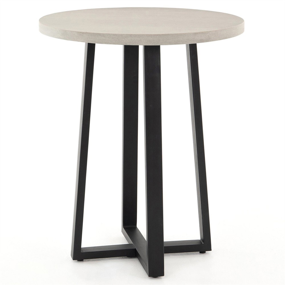 Maceo Modern Classic Grey Stone Black Iron Round Outdoor Counter Table - 30"W|