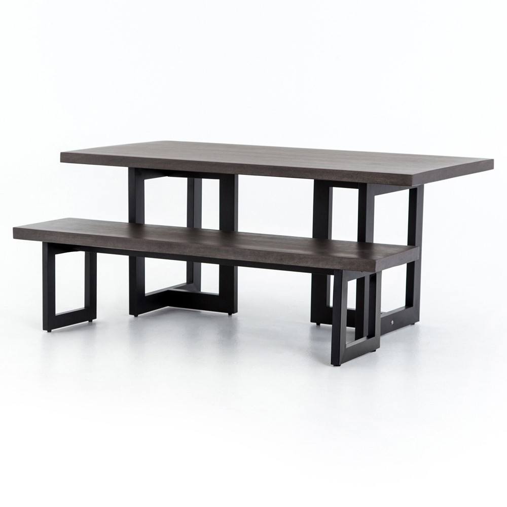 Judith Industrial Loft Black Stone Outdoor Dining Table - 69"W|