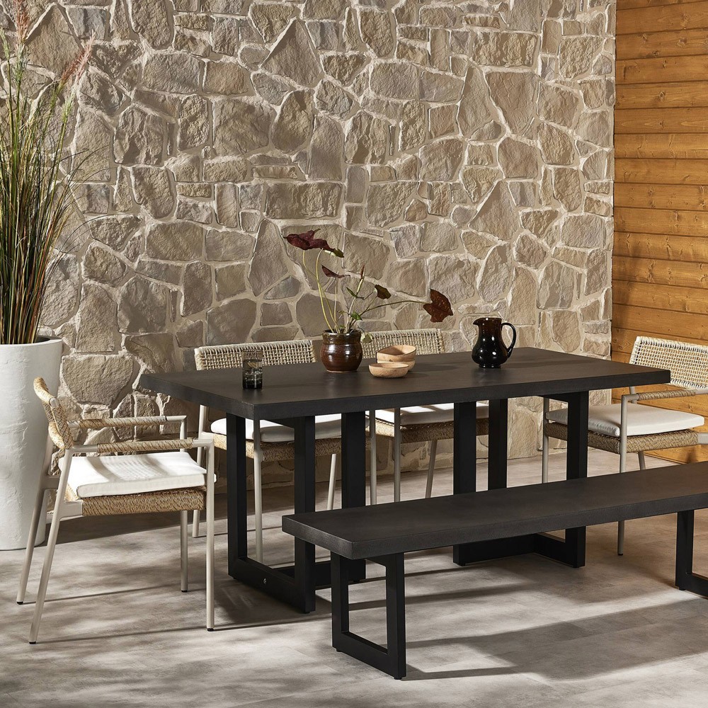 Judith Industrial Loft Black Stone Outdoor Dining Table - 69"W|