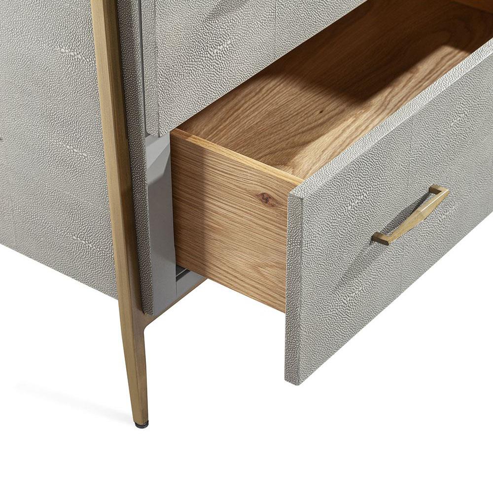 Morand Modern Grey Faux Shagreen Antique Brass Metal 6 Drawer Dresser|