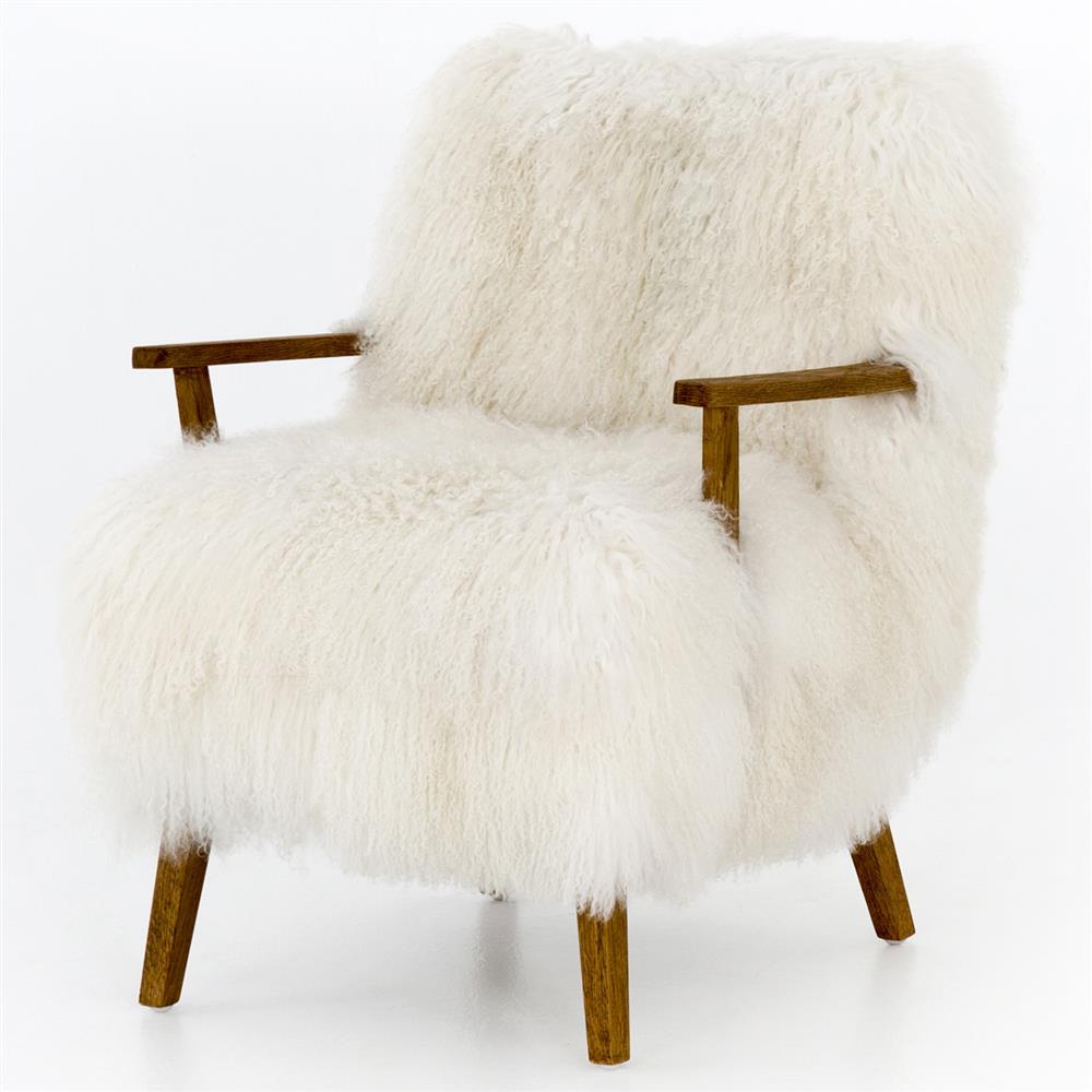 Everleigh Rustic Lodge White Fur Natural Oak Living Room Arm Chair