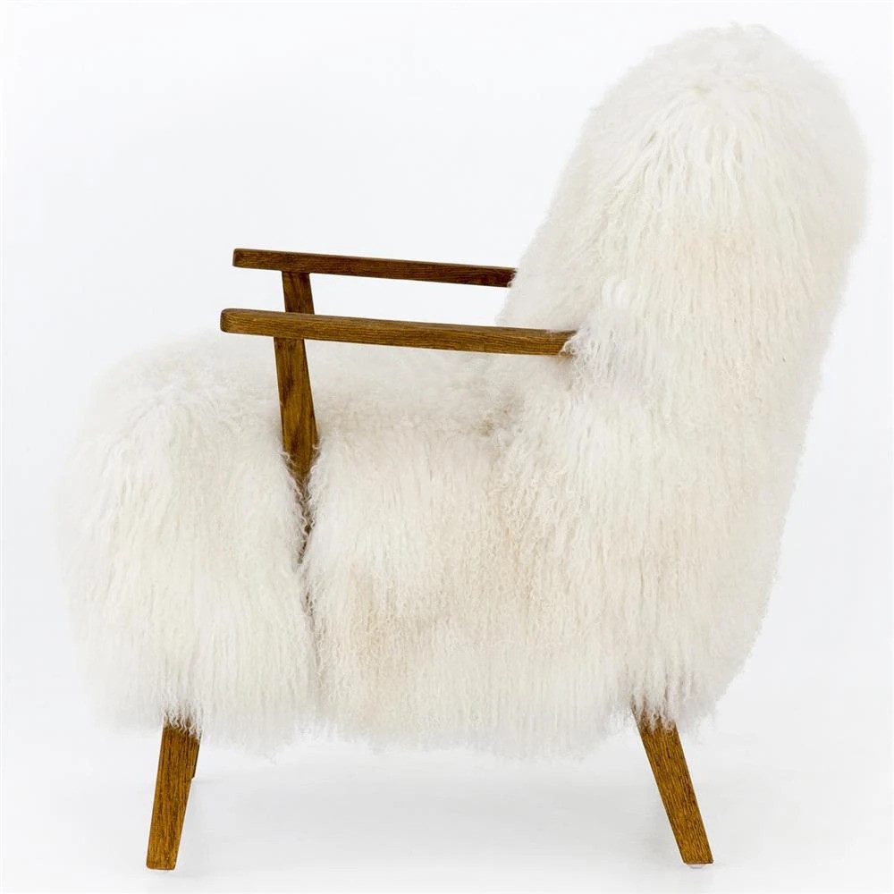 Everleigh Rustic Lodge White Fur Natural Oak Living Room Arm Chair