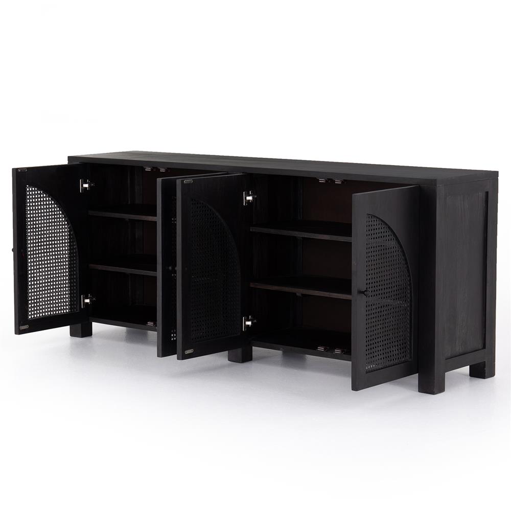 Kashton Mid-Century Black Wash Mango Wood Arched Cane 4 Door