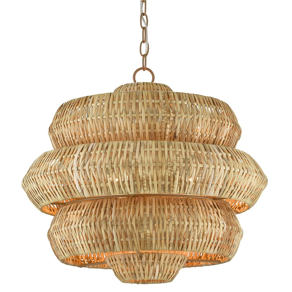 Rica Coastal Beach Brown Rattan 3 Tier Chandelier - Small|