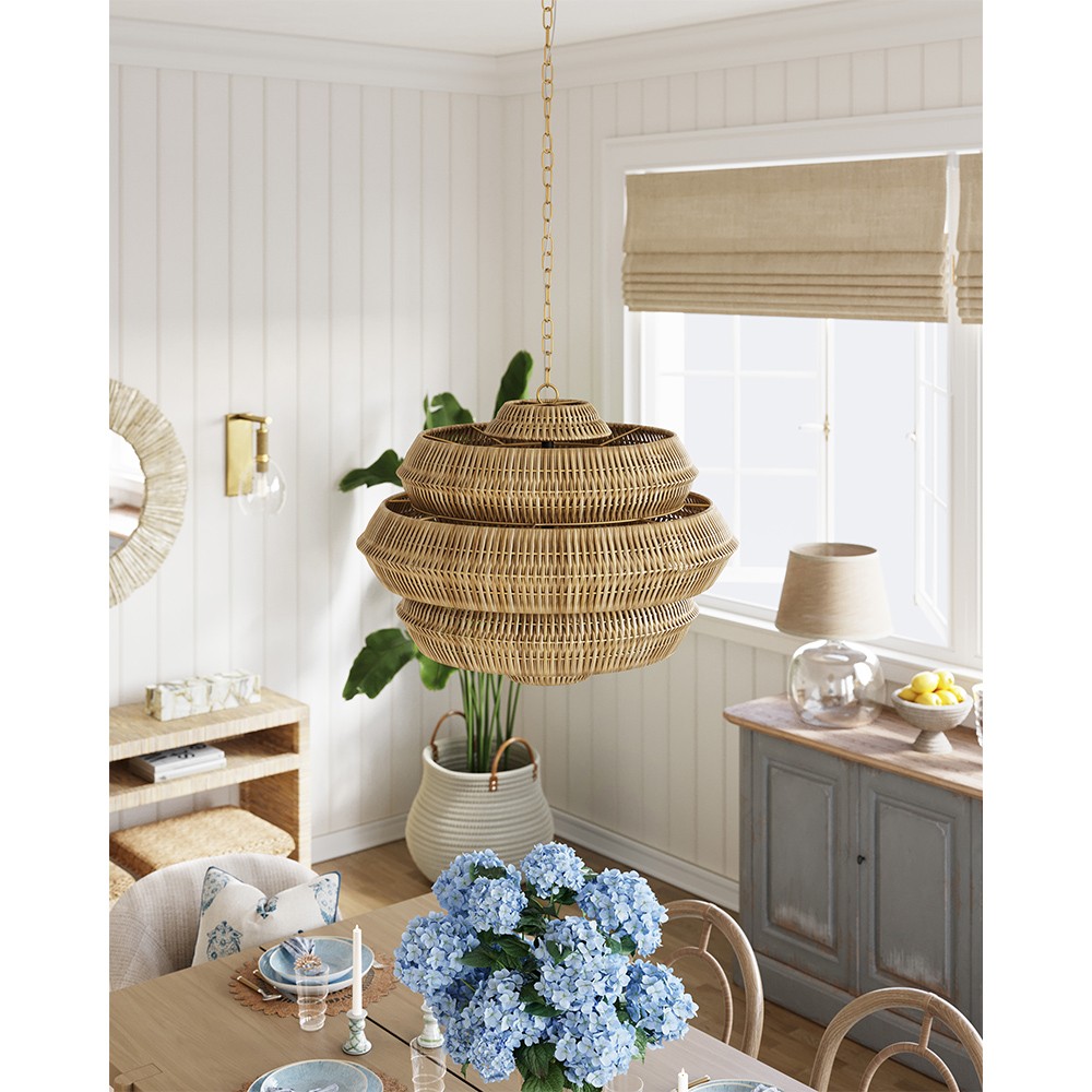 Rica Coastal Beach Brown Rattan 3 Tier Chandelier - Small|