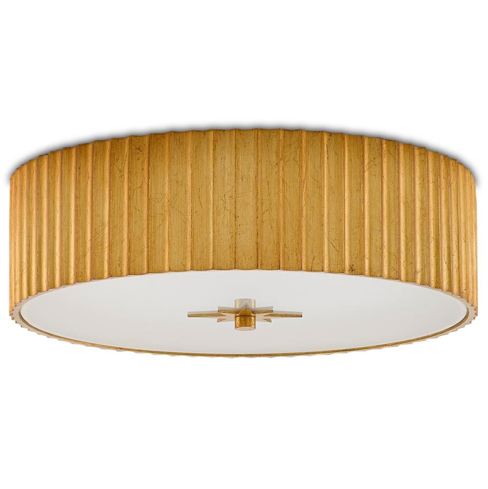 Farah Hollywood Regency Gold Frame White Frosted Glass Flush Mount|