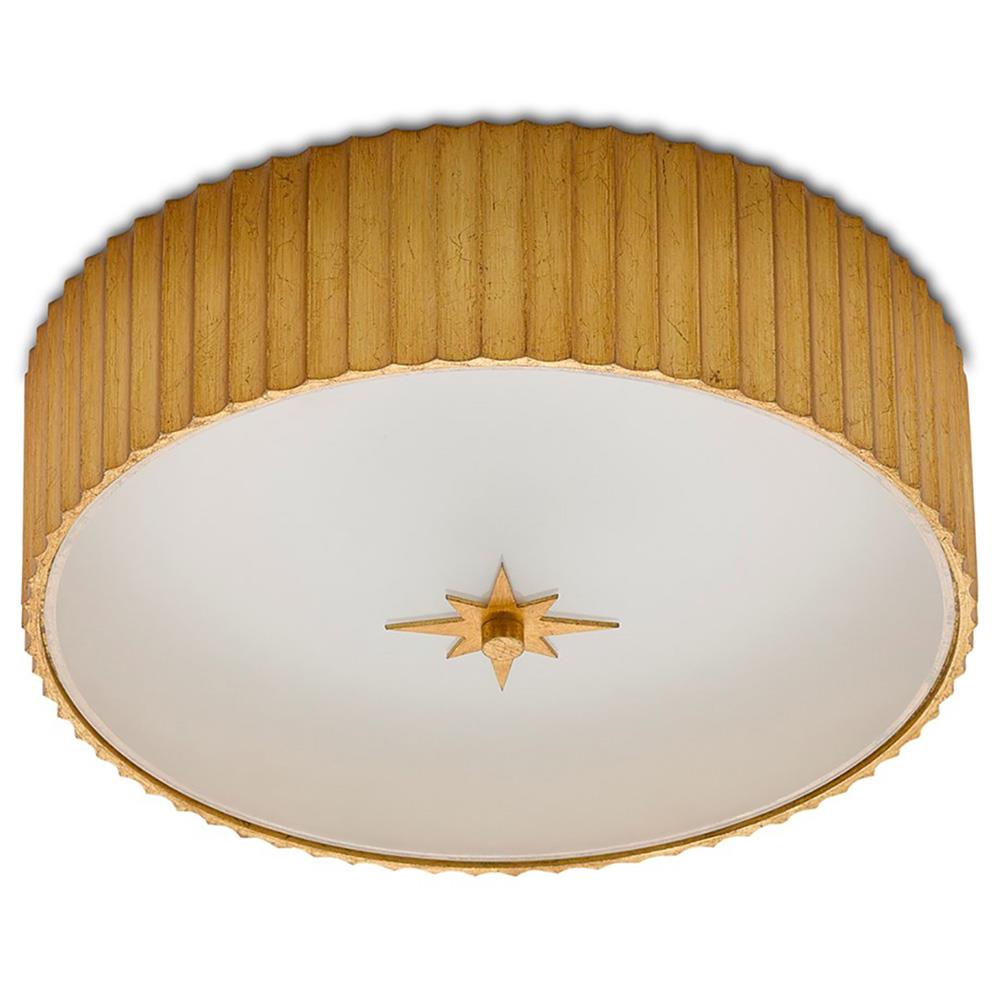 Farah Hollywood Regency Gold Frame White Frosted Glass Flush Mount|