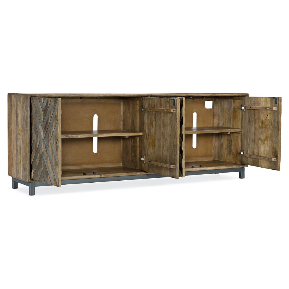 Rosie Rustic Lodge Brown Mango Wood Iron Base Media Cabinet|