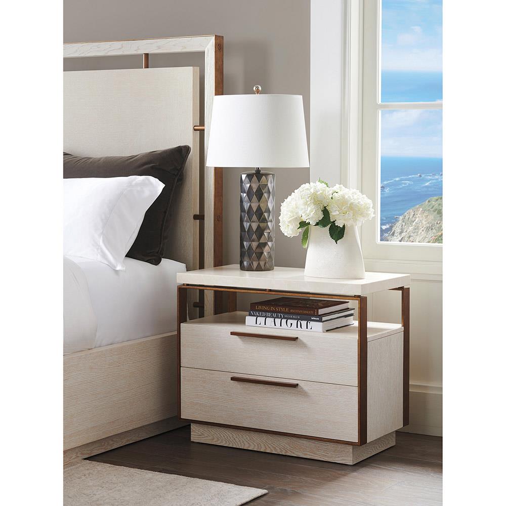 Malpaso Regency White Oak Wood Brass 2 Drawer Bachelors Chest|