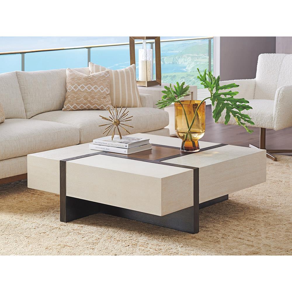Links White Oak Wood Top Bronze Accent Square Coffee Table|