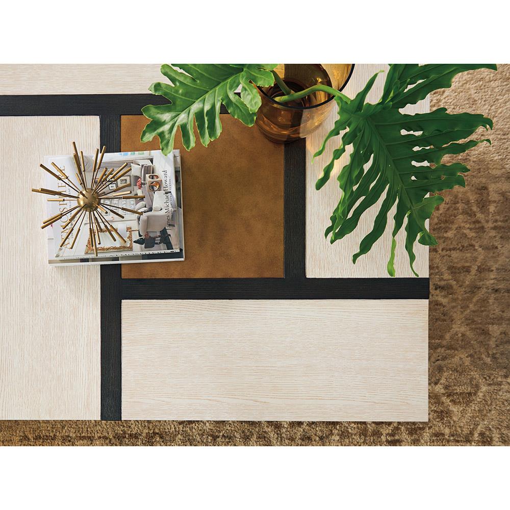 Links White Oak Wood Top Bronze Accent Square Coffee Table|