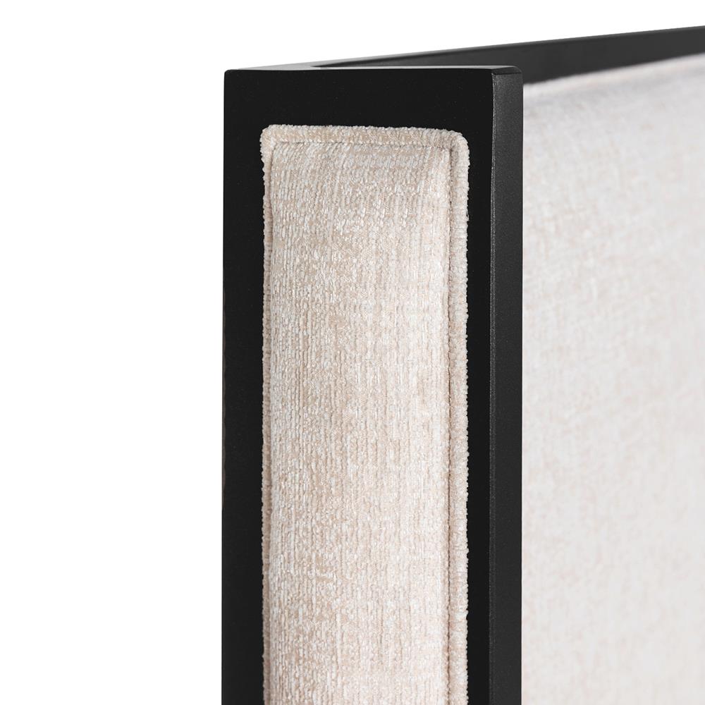 Linnea Modern Lyric Ivory Upholstered Matte Black Iron Wingback Bed - Queen|