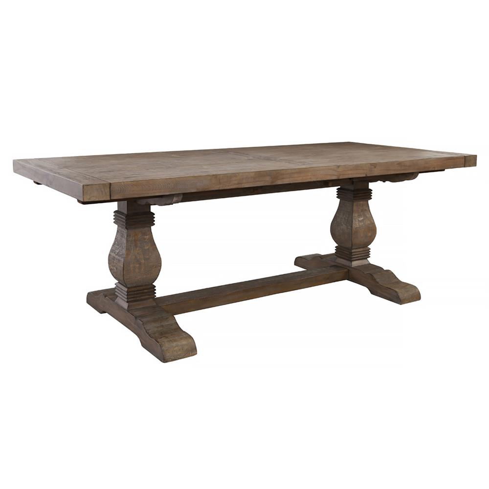 Becille French Brown Pine Wood Rectangular Extendable Dining Table - 84-114"W|