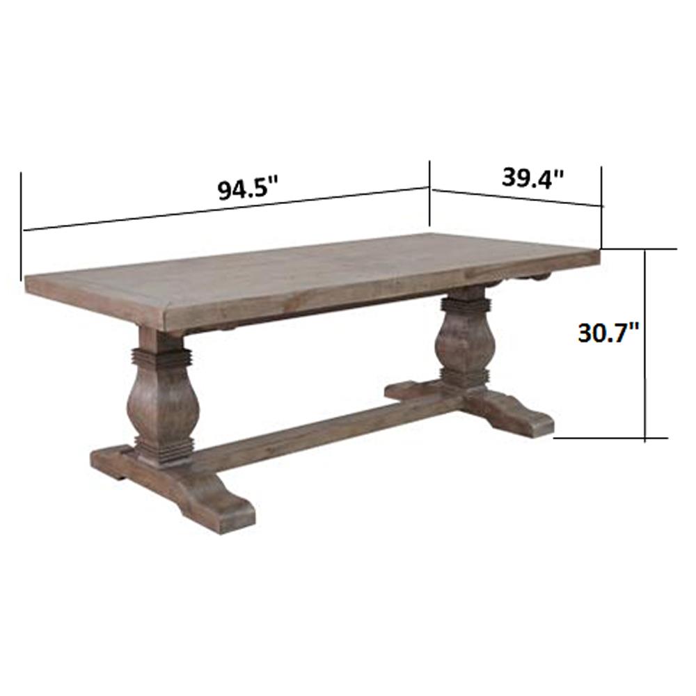 Becille French Country Light Brown Pine Wood Rectangular Dining Table - 94"W|