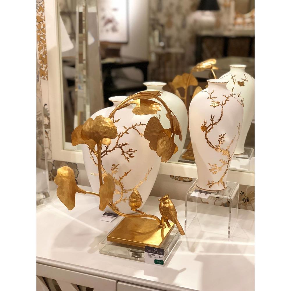 Danika French Country Metallic Gold White Porcelain Bud Table Vase