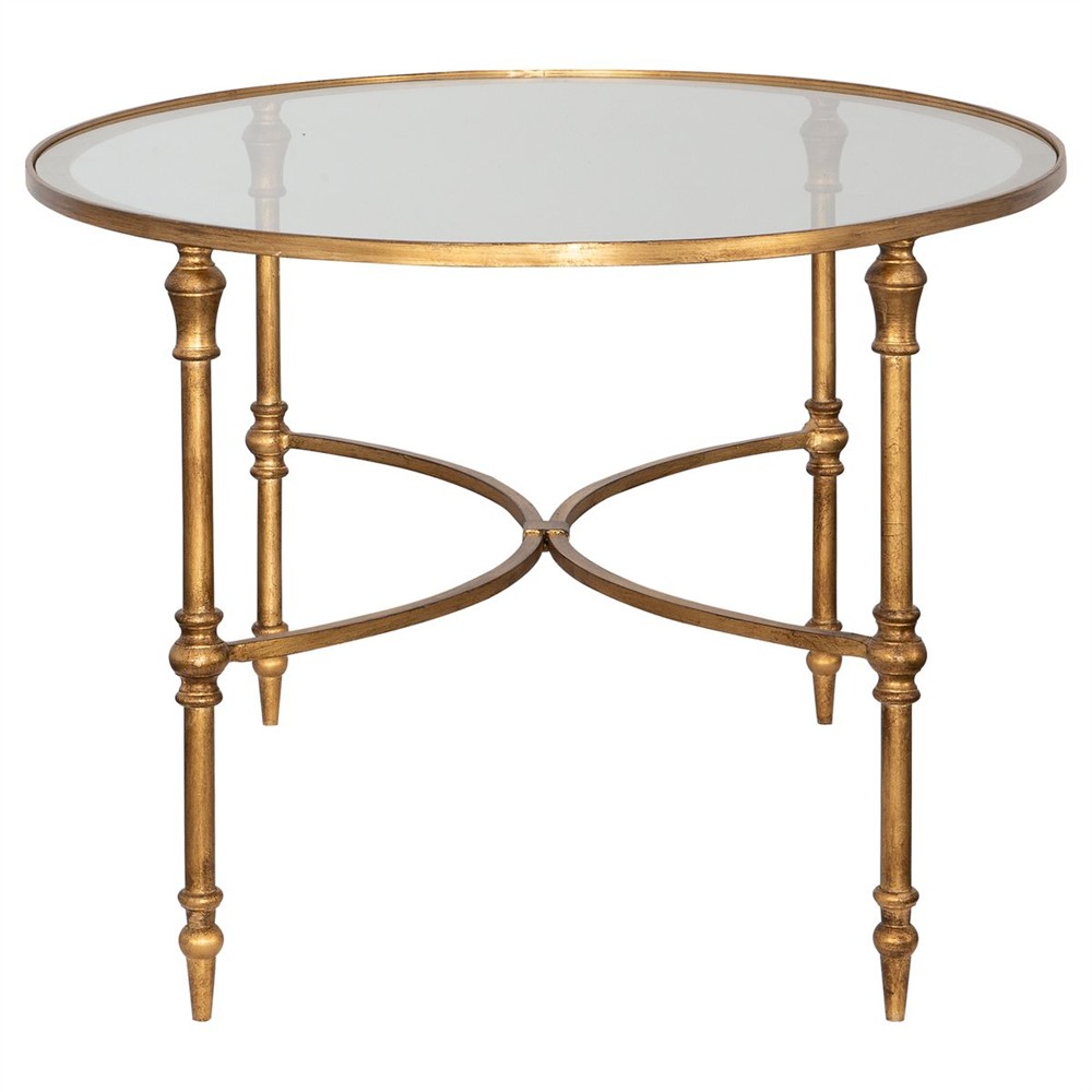 Victoria Hollywood Regency Antiqued Gold Frame Glass Top Oval Coffee Table|