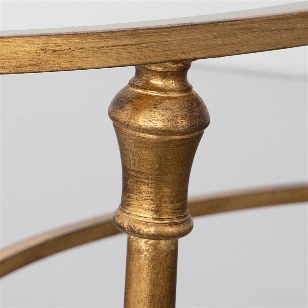 Victoria Hollywood Regency Antiqued Gold Frame Glass Top Oval Coffee Table|