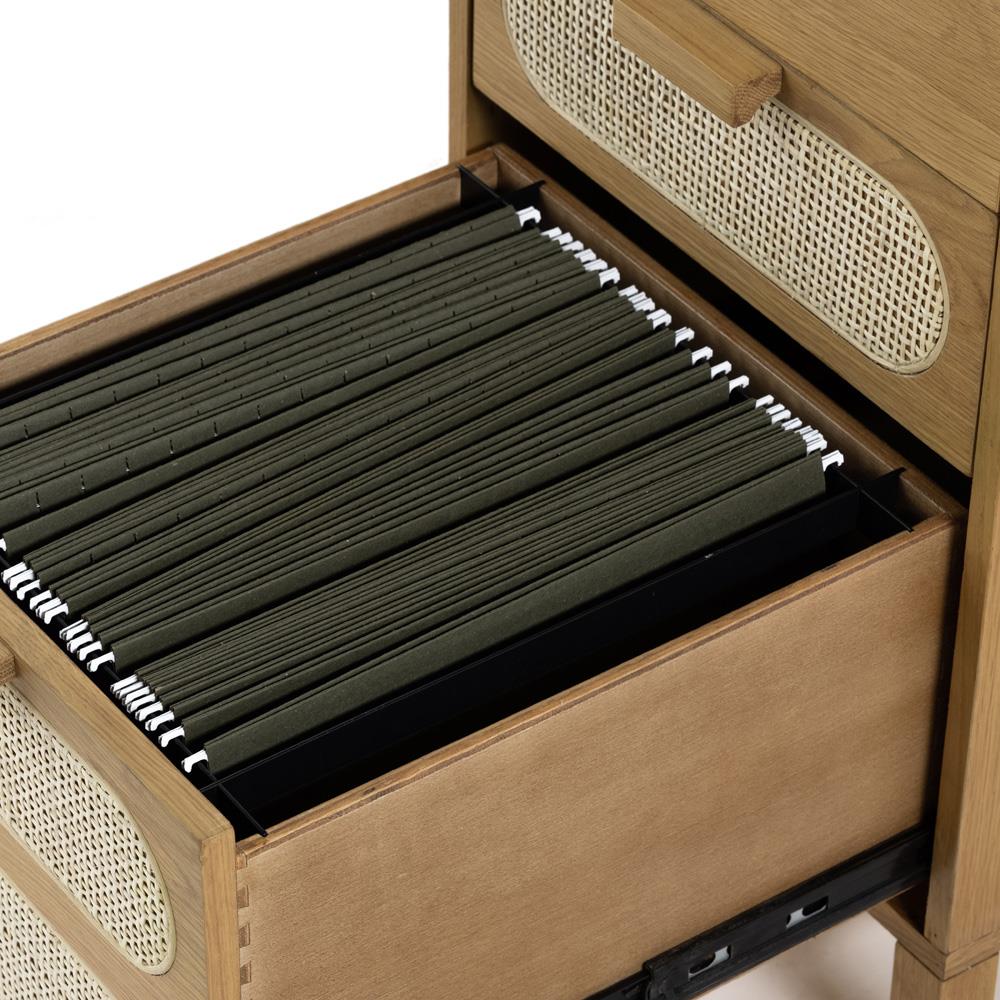 Allie Coastal Light Brown Oak Wood Natural Woven Cane Desk|