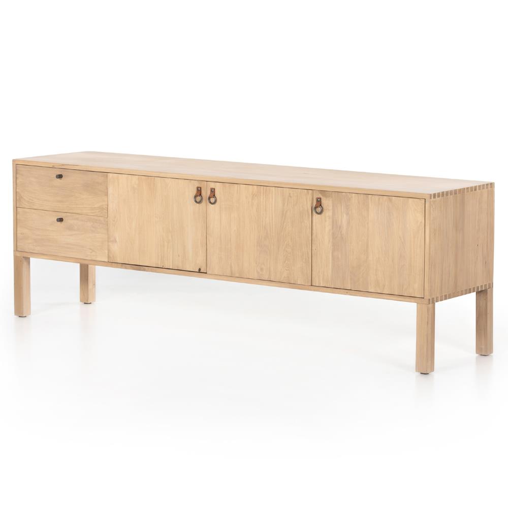 Luca Coastal Beach Beige Dry Wash Wood 2 Drawer 3 Door Media Console|