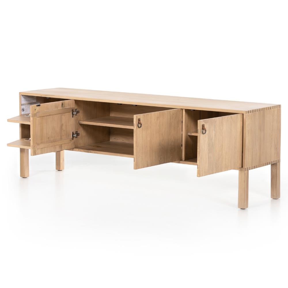 Luca Coastal Beach Beige Dry Wash Wood 2 Drawer 3 Door Media Console|