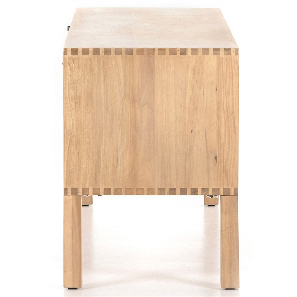 Luca Coastal Beach Beige Dry Wash Wood 2 Drawer 3 Door Media Console|