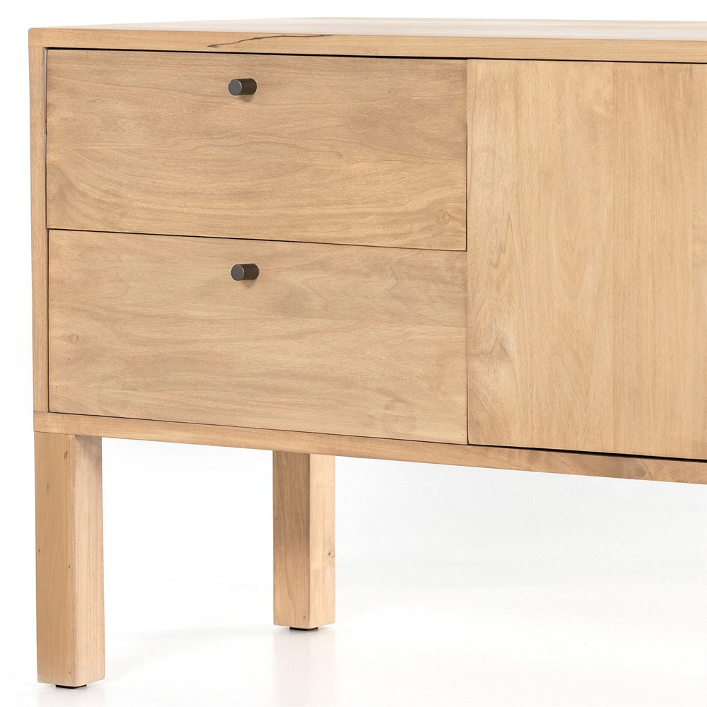 Luca Coastal Beach Beige Dry Wash Wood 2 Drawer 3 Door Media Console|