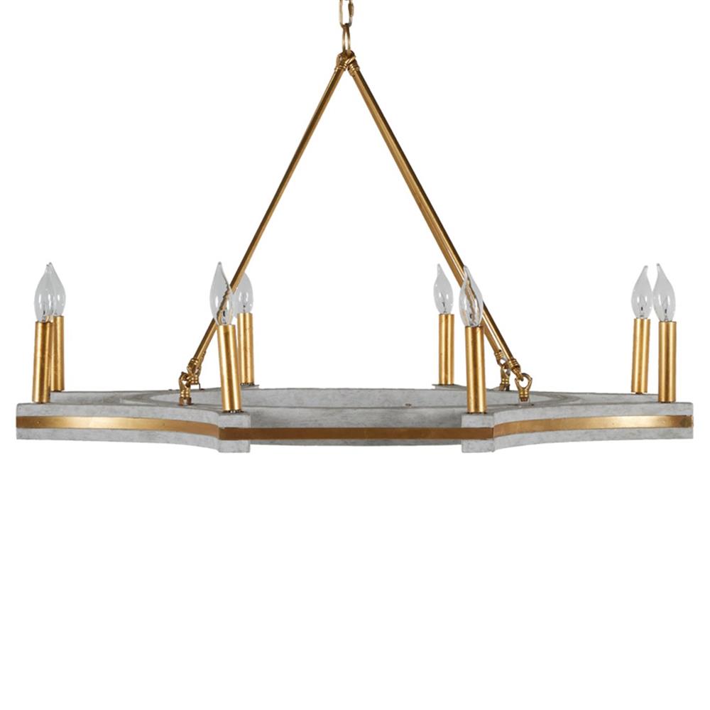Lockhart French Grey Wood Vintage Gold Iron Candle Style Chandelier|