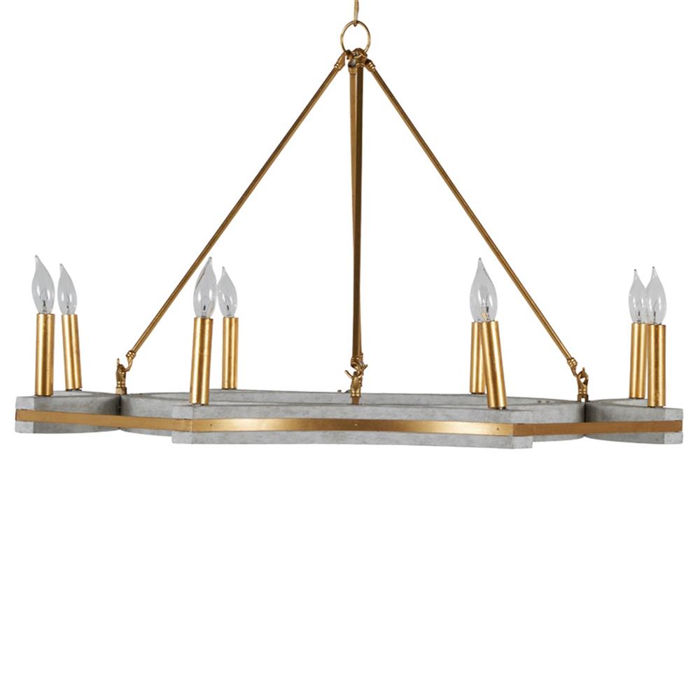 Lockhart French Grey Wood Vintage Gold Iron Candle Style Chandelier|