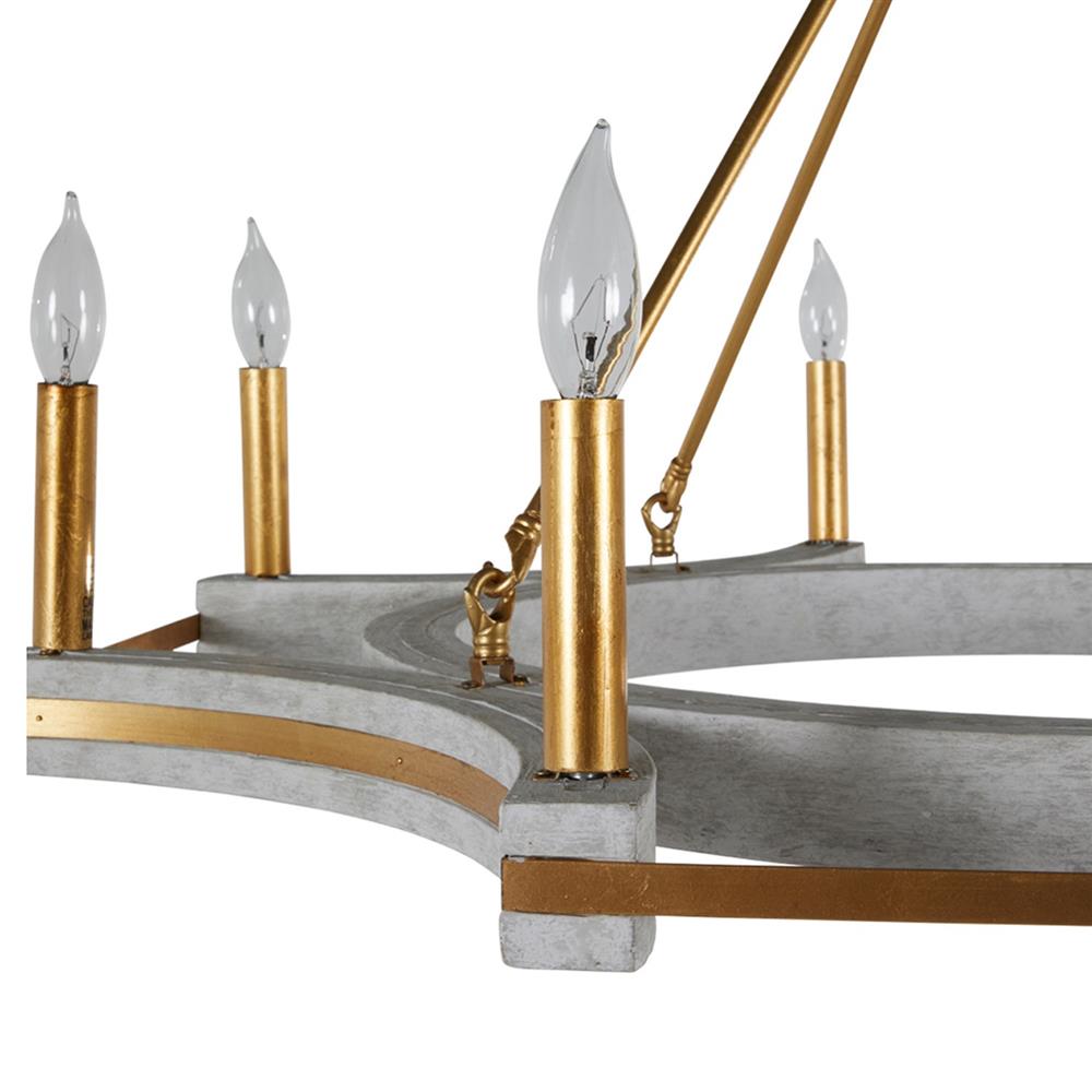 Lockhart French Grey Wood Vintage Gold Iron Candle Style Chandelier|