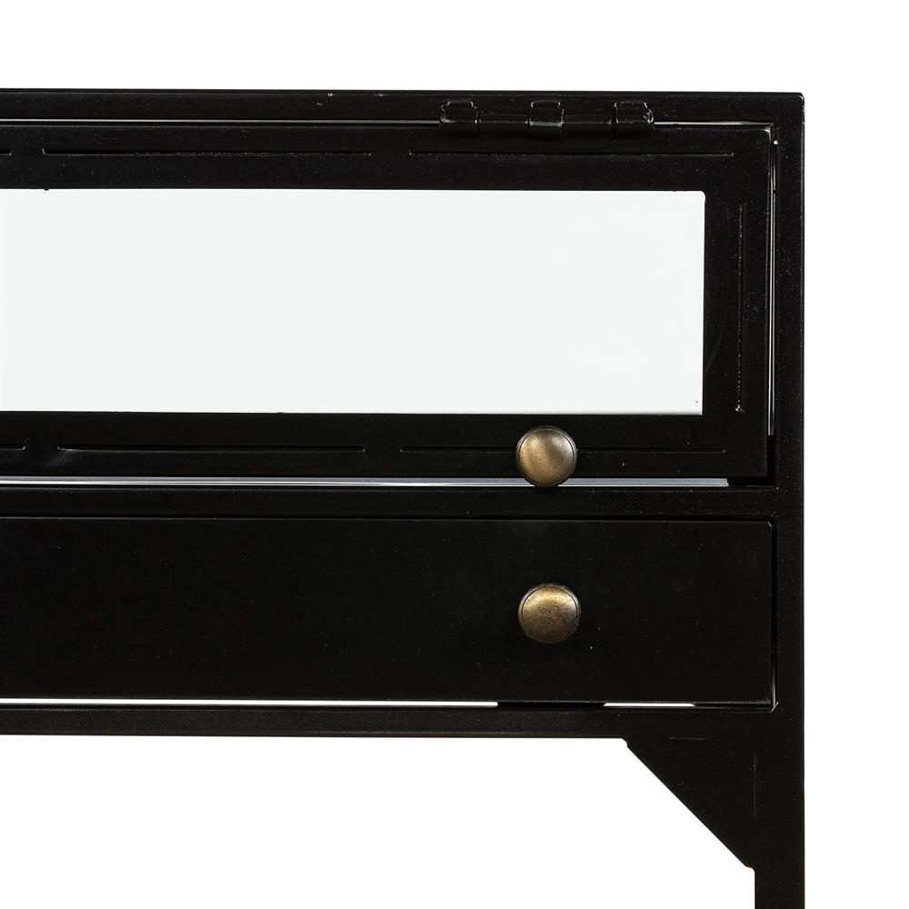 Katren Industrial Loft Black Metal Rim Clear Glass Top Square End Table|