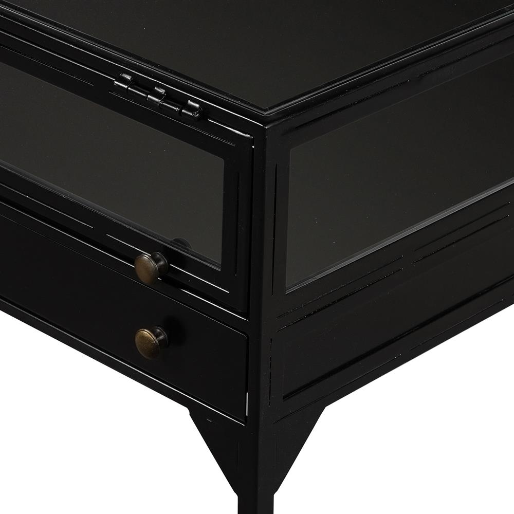 Katren Industrial Loft Black Metal Rim Clear Glass Top Square End Table|