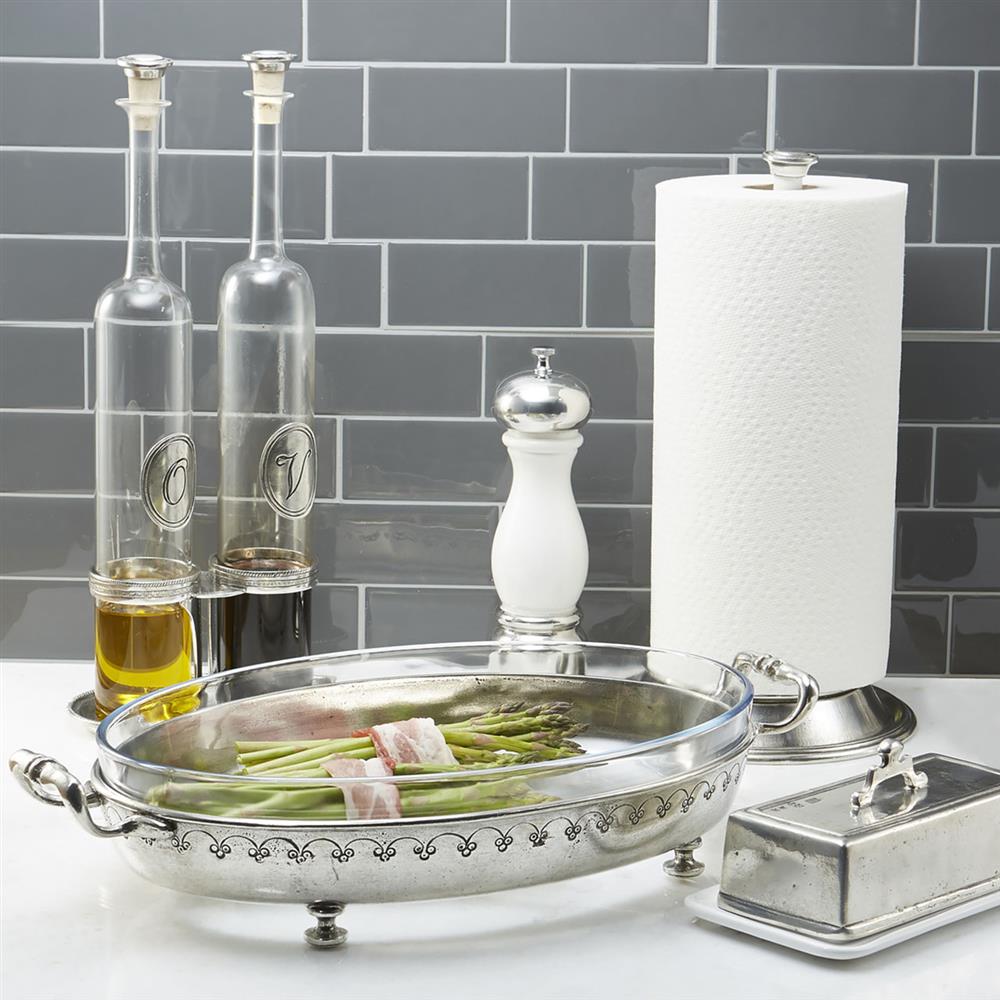 Tavola Modern Clear Glass Oil &amp; Vinegar with Caddy|