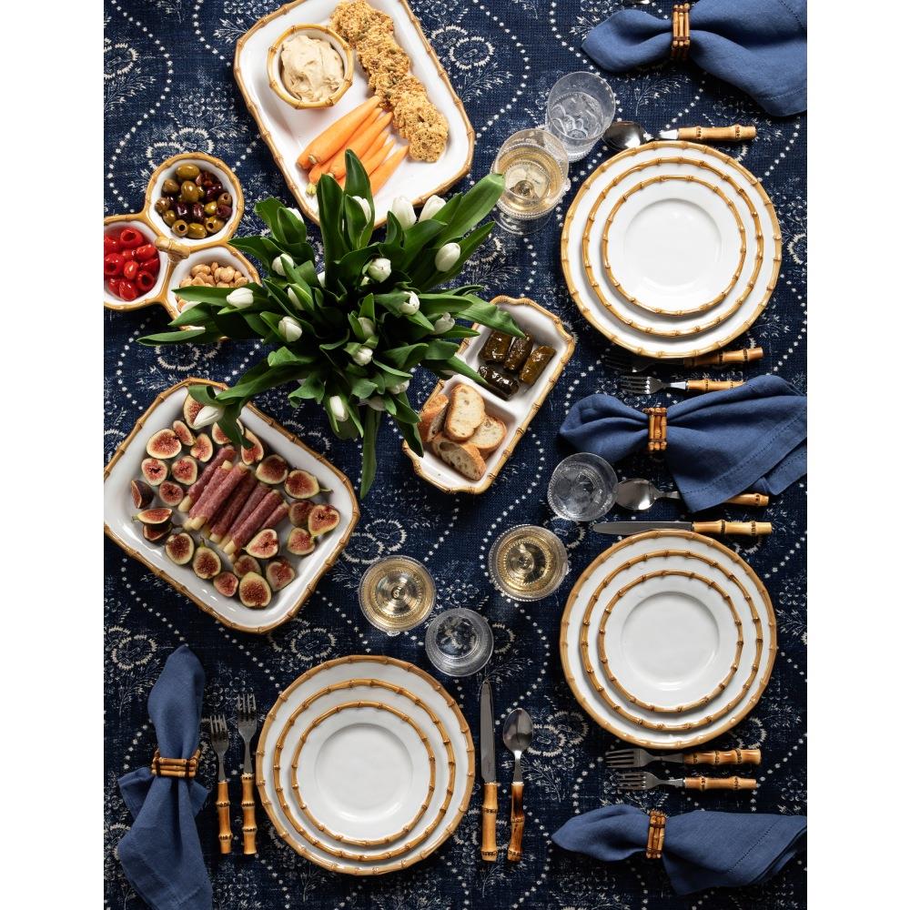 Juliska Natural Bamboo Rim White Ceramic Cocktail Plate|
