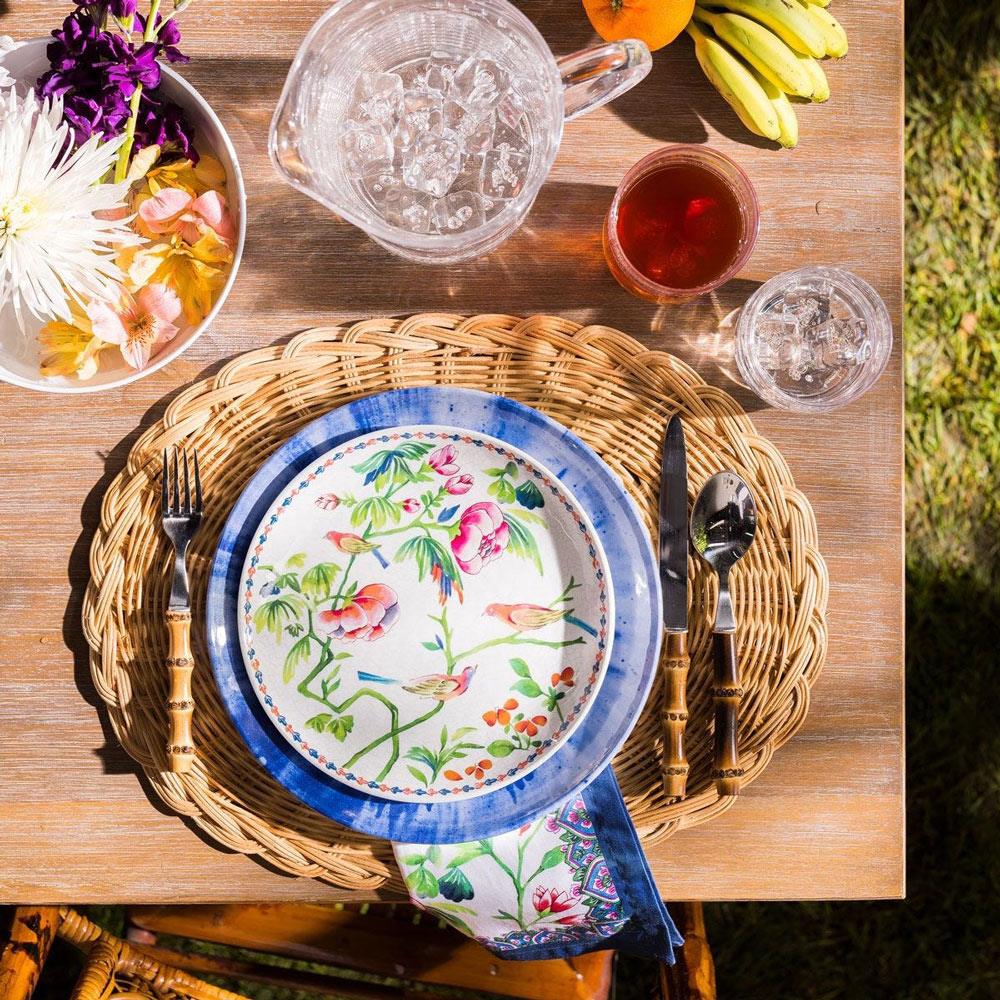 Juliska Coastal Beach Brown Bamboo Silver Stainless Steel 5 Piece Flatware Set|