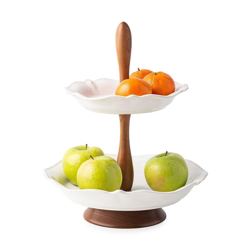 Juliska Berry &amp; Thread Whitewash Ceramic 2-Tier Serving Stand|