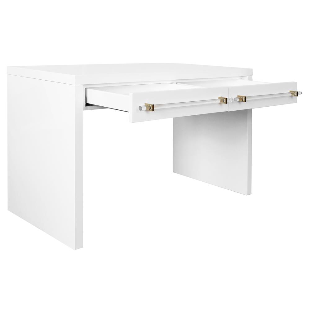 Worlds Away Ralph Rustic White Lacquer Wood Clear Acrylic Handle Desk|